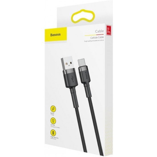 Baseus Cafule Braided USB 2.0 Cable USB-C male - USB-A male Μαύρο 1m Baseus Cafule Braided USB 2.0 Cable USB-C male - USB-A male Μαύρο 1m