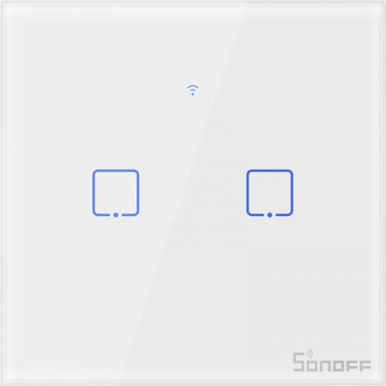 Sonoff T0EU2C-TX Χωνευτός Διακόπτης Τοίχου Wi-Fi για Έλεγχο Φωτισμού με Πλαίσιο και Δύο Πλήκτρα Αφής Φωτιζόμενος Λευκός (IM190314010) (SONIM190314010)