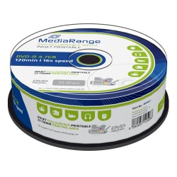 MediaRange DVD-R 120' 4.7GB 16x Cake Box x 25 Inkjet fullsurface printable (MR407) MediaRange DVD-R 120' 4.7GB 16x Cake Box x 25 Inkjet fullsurface printable (MR407)