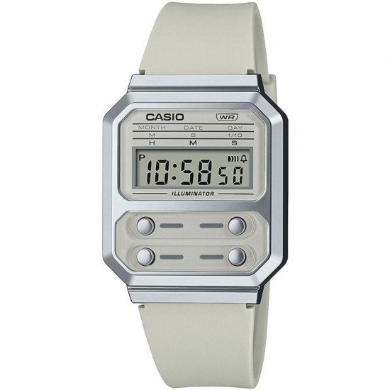 Casio Vintage Edgy Ρολόι Χρονογράφος Μπαταρίας με Μπεζ Καουτσούκ Λουράκι (A100WEF-8AEF) (CASA100WEF8AEF)
