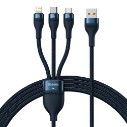 Baseus 3in1 USB Cable USB 3in1 Flash Series, USB-C + Micro + Lightning 66w, 1.2m Blue (CASS040003) (BASCASS040003) Baseus 3in1 USB Cable USB 3in1 Flash Series, USB-C + Micro + Lightning 66w, 1.2m Blue (CASS040003) (BASCASS040003)