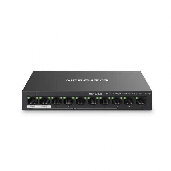 Mercusys 10-Port 10/100Mbps Desktop Switch with 8-Port PoE+ (MS110P) (MERMS110P) Mercusys 10-Port 10/100Mbps Desktop Switch with 8-Port PoE+ (MS110P) (MERMS110P)