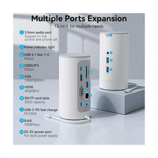 VENTION USB-C to HDMI/VGA/USB 3.1 Gen Docking Station 0.25M (TPHWC-EU) (VENTPHWC-EU) VENTION USB-C to HDMI/VGA/USB 3.1 Gen Docking Station 0.25M (TPHWC-EU) (VENTPHWC-EU)