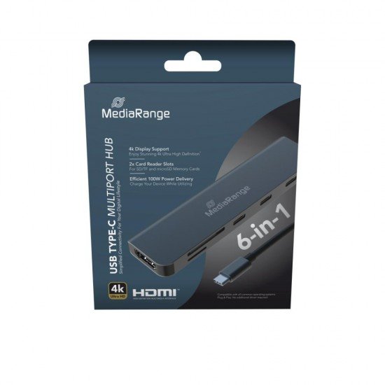 MediaRange USB Type-C® 6-in-1 multiport adapter, silver (MRCS519) MediaRange USB Type-C® 6-in-1 multiport adapter, silver (MRCS519)