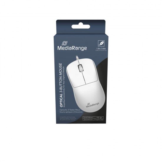 MediaRange Wired Optical 3-Button Mouse with Scroll-Wheel, 1.000 dpi, Symmetrical, 1.5m Cable, White) (MROS255) MediaRange Wired Optical 3-Button Mouse with Scroll-Wheel, 1.000 dpi, Symmetrical, 1.5m Cable, White) (MROS255)