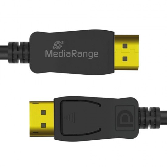 MediaRange DisplayPort Cable, Ver. 2.1, 40 Gbps, 4k@120Hz, 8k@60Hz, True Color 24 Bit, Deep Color 30 Bit, HDR, HDCP 2.2, 2.0m, Black (MRCS248)