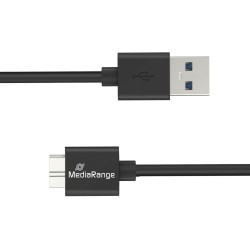 MediaRange USB-A to Micro-B USB 3.0 Charge and Sync Cable, USB 3.0, 5 Gbps, 5W max., 50cm, Black (MRCS239) MediaRange USB-A to Micro-B USB 3.0 Charge and Sync Cable, USB 3.0, 5 Gbps, 5W max., 50cm, Black (MRCS239)