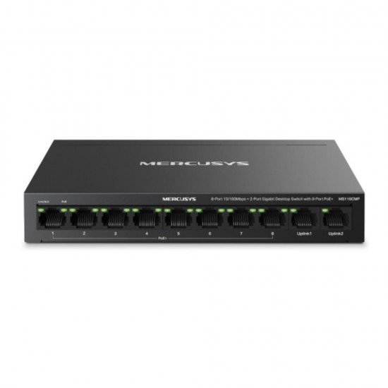 Mercusys 8-Port 10/100 Mbps + 2-Port Gigabit Desktop Switch with 8-Port PoE+ (MS110CMP) (MERMS110CMP) Mercusys 8-Port 10/100 Mbps + 2-Port Gigabit Desktop Switch with 8-Port PoE+ (MS110CMP) (MERMS110CMP)