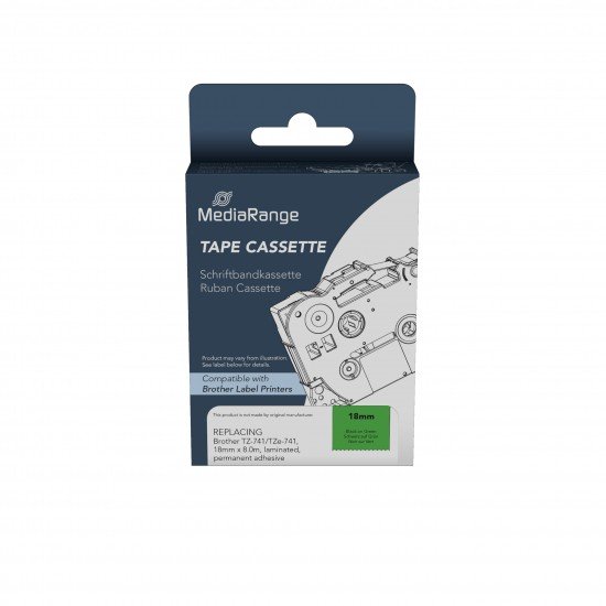 Ετικέτες Γενικής Χρήσης Mediarange (Brother TZ-741/TZe-741) 18mm, 8m, Laminated and Permanent Adhesive, Black on Green (MRBTZ741) Ετικέτες Γενικής Χρήσης Mediarange (Brother TZ-741/TZe-741) 18mm, 8m, Laminated and Permanent Adhesive, Black on Green (MRBTZ741)