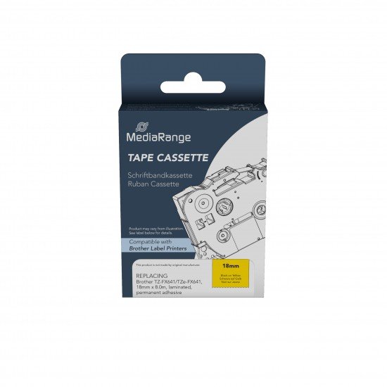 Ετικέτες Γενικής Χρήσης Mediarange (Brother TZ-FX641/TZe-FX641) 18mm, 8m, Laminated and Permanent Adhesive, Flexible, Black on Yellow (MRBTZFX641) Ετικέτες Γενικής Χρήσης Mediarange (Brother TZ-FX641/TZe-FX641) 18mm, 8m, Laminated and Permanent Adhesive, Flexible, Black on Yellow (MRBTZFX641)