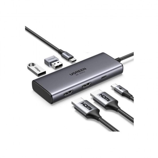 Ugreen Adapter 6w1 CM498 Hub USB do 2x USB-A 3.0 USB-C 3.0 2xHDMI PD (15852) (UGR15852)