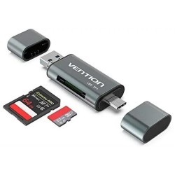 VENTION USB 3.0 A / Type-C / Micro USB Multi-Function Card Reader (SD+TF) Gray Metal Type (CCHH0) (VENCCHH0)