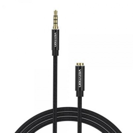 VENTION Cotton Braided TRRS 3.5mm Male to 3.5mm Female Audio Extension Cable 1M Black Aluminum Alloy Type (BHCBF) (VENBHCBF) VENTION Cotton Braided TRRS 3.5mm Male to 3.5mm Female Audio Extension Cable 1M Black Aluminum Alloy Type (BHCBF) (VENBHCBF)