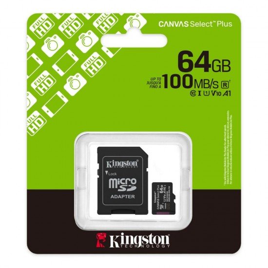 Kingston Micro SD 64GB Cl10 Canvas S.Plus SDCS3/64GB +Ad.SD (SDCS3/64GB) (KINSDCS3-64GB) Kingston Micro SD 64GB Cl10 Canvas S.Plus SDCS3/64GB +Ad.SD (SDCS3/64GB) (KINSDCS3-64GB)