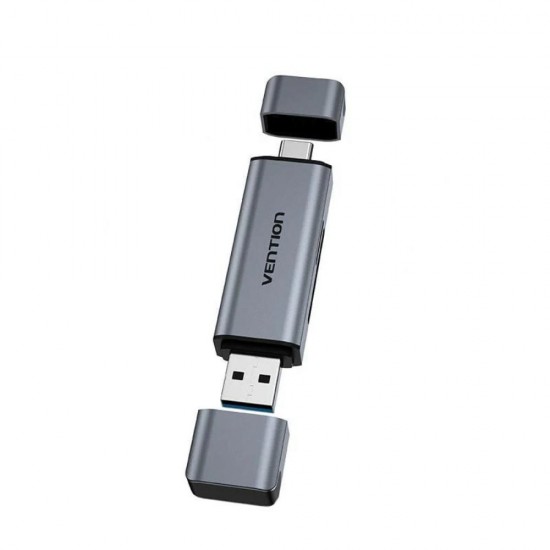 VENTION 2-in-1 USB 3.0 A+C Card Reader(SD+TF) Gray Dual Drive Letter Aluminum Alloy Type (CLLH0) (VENCLLH0)