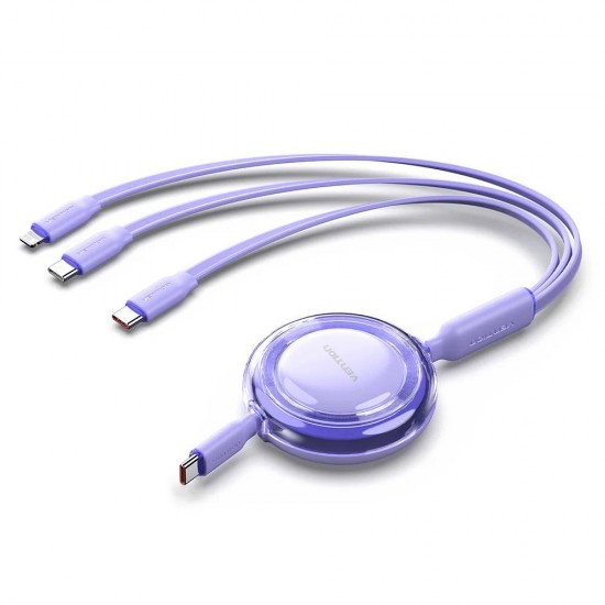VENTION 3-in-1 USB 2.0 Type-C Male to USB-C Male + USB-C Male + Lightning Male 5A Retractable Cable 1.1M Purple (TRKVBE) (VENTRKVBE)