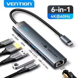 VENTION USB-C to HDMI/USB 3.2 Gen 1 Type-C/USB 3.0*2/RJ45/PD Docking Station 0.15M Gray Aluminum Alloy Type (TGNHB) (VENTGNHB) VENTION USB-C to HDMI/USB 3.2 Gen 1 Type-C/USB 3.0*2/RJ45/PD Docking Station 0.15M Gray Aluminum Alloy Type (TGNHB) (VENTGNHB)
