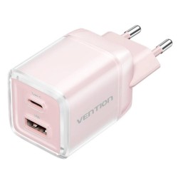VENTION 2-Port USB (C + A) GaN Charger (70W/22.5W) with 5A USB-C to USB-C Cable (1M) EU-Plug Pink (TZ-FCGP0-EU) (VENTZ-FCGP0-EU) VENTION 2-Port USB (C + A) GaN Charger (70W/22.5W) with 5A USB-C to USB-C Cable (1M) EU-Plug Pink (TZ-FCGP0-EU) (VENTZ-FCGP0-EU)