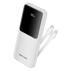VENTION 20000mAh Power Bank (USB-C + USB-A) with Built-in Cable 22.5W White LED Display Type (XGYW0-40-TY) (VENXGYW0-40-TY)