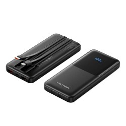 VENTION 10000mAh Power Bank (Micro-USB + USB-C + USB-A/USB-A) with Built-in USB-C and Lightning Cables 22.5W Black LED Display Universal Type (FHOB0-TY) (VENFHOB0-TY)