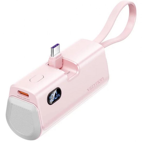 VENTION LED Display 4800mAh Power Bank (USB-C + Lightning + USB-C) 22.5W Pink Foldable USB-C Type (FHQP0) (VENFHQP0)