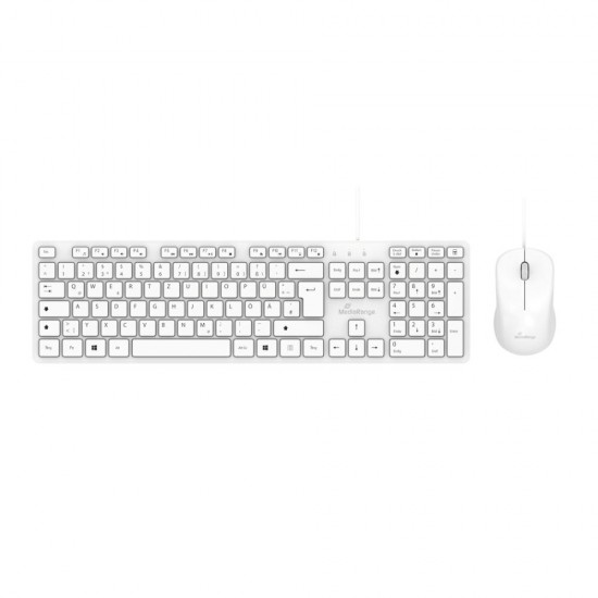 MediaRange Wired Keyboard and Mouse Set, QWERTY (GR), Function Keys, 3-Button Mouse,1.200 dpi, Symmetrical, 1.5m Cable, White (MROS276-GR) MediaRange Wired Keyboard and Mouse Set, QWERTY (GR), Function Keys, 3-Button Mouse,1.200 dpi, Symmetrical, 1.5m Cable, White (MROS276-GR)