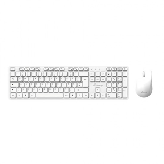 MediaRange Wireless Keyboard and Mouse Set, QWERTY (GR), Function Keys, 3-Button Mouse,1.200 dpi, Symmetrical, Dongle, White (MROS278-GR) MediaRange Wireless Keyboard and Mouse Set, QWERTY (GR), Function Keys, 3-Button Mouse,1.200 dpi, Symmetrical, Dongle, White (MROS278-GR)