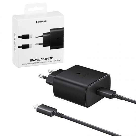 TRAVEL SAMSUNG EP-TA845XBEGWW TYPE C 5V 3A/9V 2.77A/20V 2.25A 45W FAST CHARGE+USB DATA TYPE C TO TYPE C BLACK PACKING OR