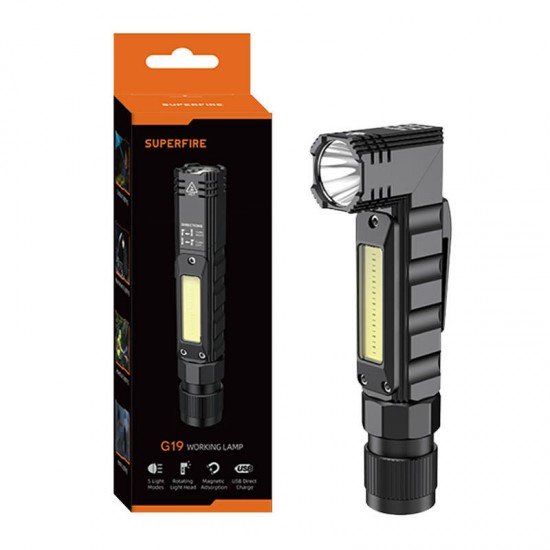 Superfire Πολυλειτουργικός Φακός G19 200lm USB (Μαύρο) Superfire Πολυλειτουργικός Φακός G19 200lm USB (Μαύρο)