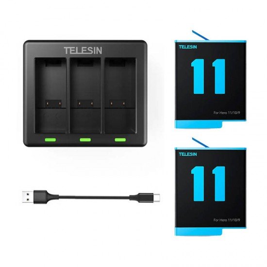 Telesin 3-slot charger + 2 batteries for GoPro Hero 12 / Hero 11 / Hero 10 / Hero 9 Telesin 3-slot charger + 2 batteries for GoPro Hero 12 / Hero 11 / Hero 10 / Hero 9