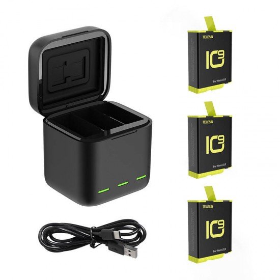 Ładowarka trójkanałowa Box Telesin + 3 akumulatory do GoPro Hero 12 / 11 / 10 / 9 (GP-BNC-902-B) Ładowarka trójkanałowa Box Telesin + 3 akumulatory do GoPro Hero 12 / 11 / 10 / 9 (GP-BNC-902-B)
