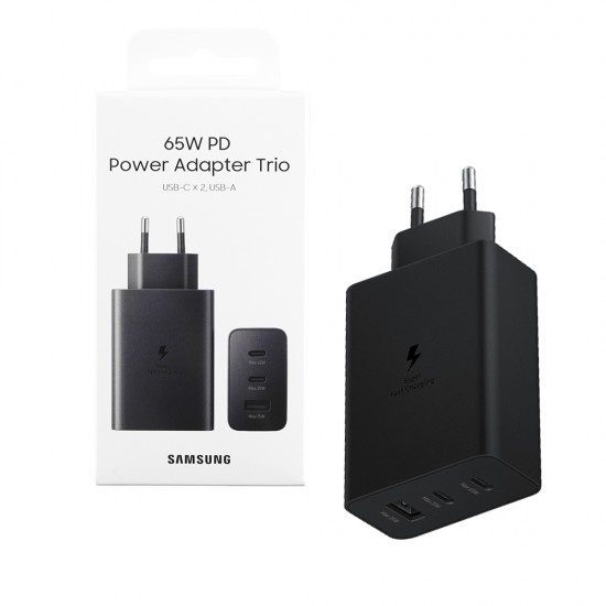 TRAVEL SAMSUNG EP-T6530NBEGEU TRIO PD 3.0 USB A 15W 5V 2A/9V 1.67A+USB C 5V 3A/9V 3A/15V 3A/20V 3.25A+USB C 65W BLACK PACKING OR