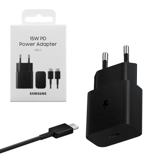 TRAVEL SAMSUNG EP-T1510XBEGEU TYPE C 5V 2A 15W FAST CHARGE+USB DATA TYPE C TO TYPE C BLACK PACKING OR