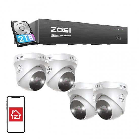 ZOSI Σετ Κάμερες Παρακολούθησης IP C225 WiFi 5MP + NVR 8ch + 2TB HDD 4τμχ (Λευκό) ZOSI Σετ Κάμερες Παρακολούθησης IP C225 WiFi 5MP + NVR 8ch + 2TB HDD 4τμχ (Λευκό)