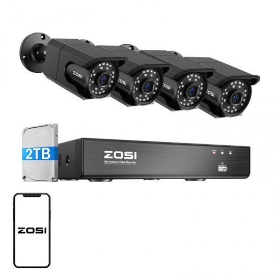 Σετ τεσσάρων καμερών IP ZOSI C105 WiFi 8MP + καταγραφικό + HDD 2TB