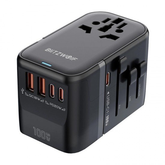 Blitzwolf BW-TA2 5-σε-1 προσαρμογέας ταξιδιού 2xUSB PD + 2xC QC + C GaN 100W