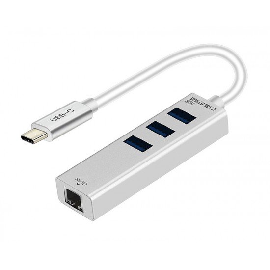 CABLETIME HUB USB-C σε 3x USB 3.0 + RJ45 C160, 5Gbps, 0.15m, ασημί CABLETIME HUB USB-C σε 3x USB 3.0 + RJ45 C160, 5Gbps, 0.15m, ασημί