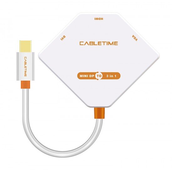 CABLETIME αντάπτορας Mini DisplayPort σε HDMI+DVI+VGA AV589, 0.2m, λευκό CABLETIME αντάπτορας Mini DisplayPort σε HDMI+DVI+VGA AV589, 0.2m, λευκό