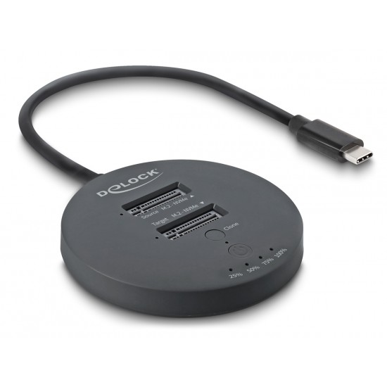 DELOCK docking station για M.2 NVMe PCIe SSD 64364, 2 θέσεων, 20Gbps, clone function, μαύρο