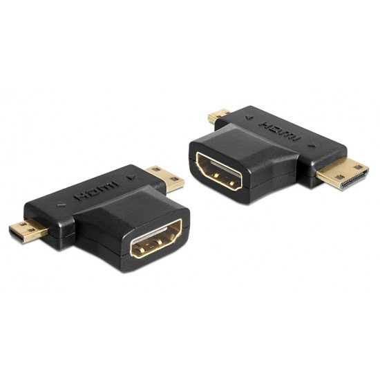 DELOCK αντάπτορας HDMI σε HDMI mini & micro 65446, gold plated, μαύρος DELOCK αντάπτορας HDMI σε HDMI mini & micro 65446, gold plated, μαύρος