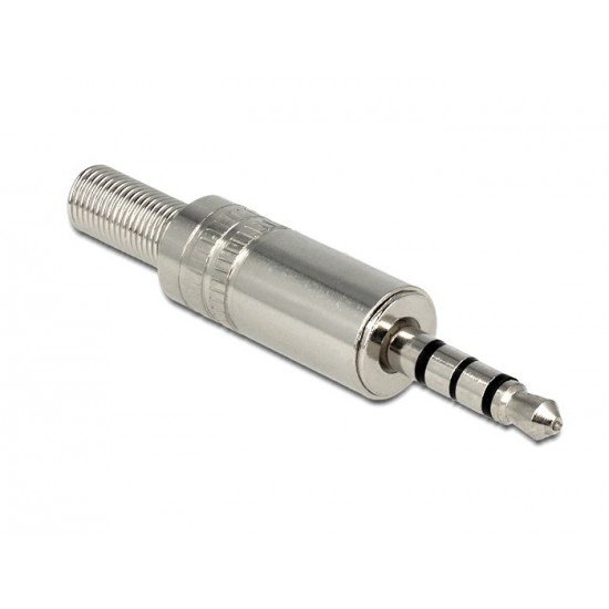 DELOCK Βύσμα 3.5mm Stereo, 4 pin, Bend Protection, metal, ασημί DELOCK Βύσμα 3.5mm Stereo, 4 pin, Bend Protection, metal, ασημί