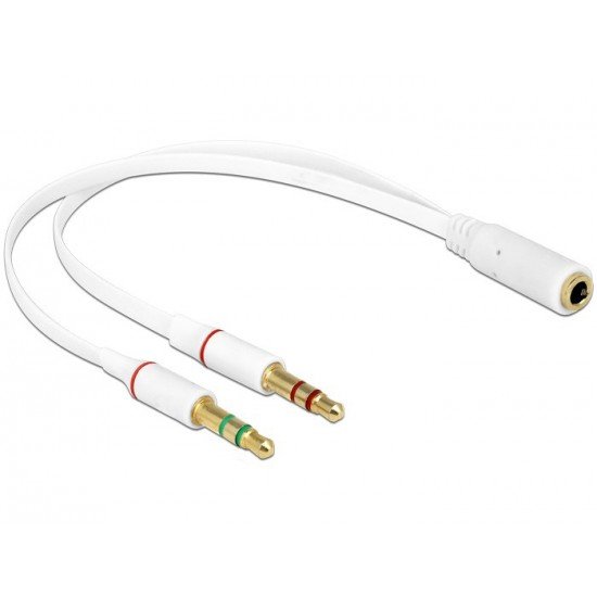 DELOCK καλώδιο 3.5mm 4-pin jack σε 2x 3.5m 3-pin 65585, λευκό DELOCK καλώδιο 3.5mm 4-pin jack σε 2x 3.5m 3-pin 65585, λευκό