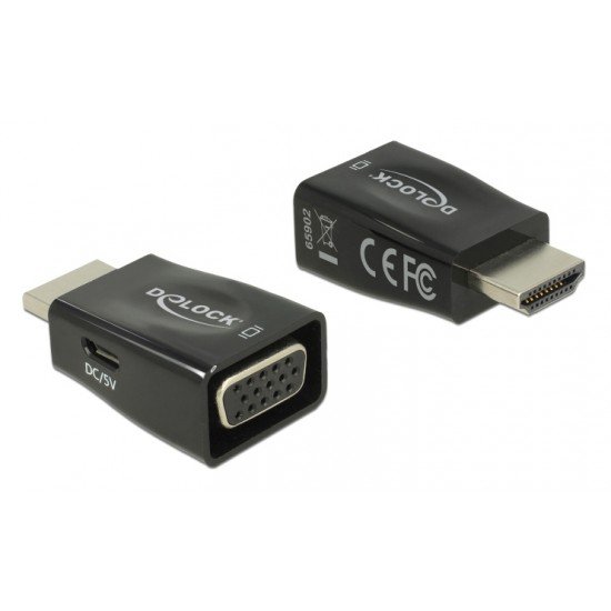 DELOCK αντάπτορας HDMI σε VGA 65902, 1920x1200p, μαύρος