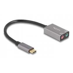 DELOCK εξωτερική κάρτα ήχου 67071, 2x 3.5mm, USB-C σύνδεση, γκρι