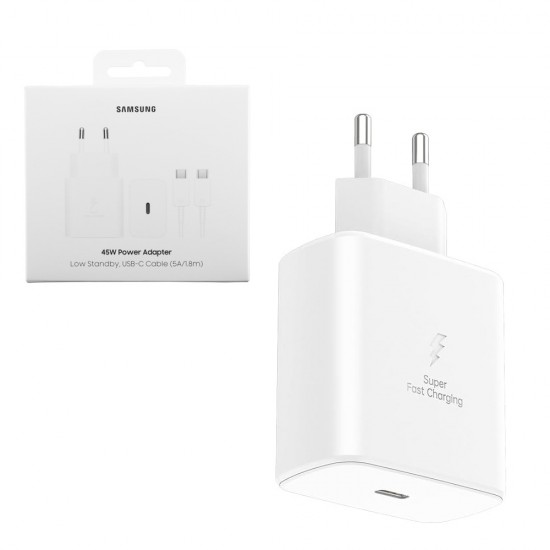 TRAVEL SAMSUNG EP-T4511XWEGEU TYPE C 5V 3A/9V 2.77A/20V 2.25A 45W FAST CHARGE+USB DATA TYPE C TO TYPE C 5A WHITE PACKING OR