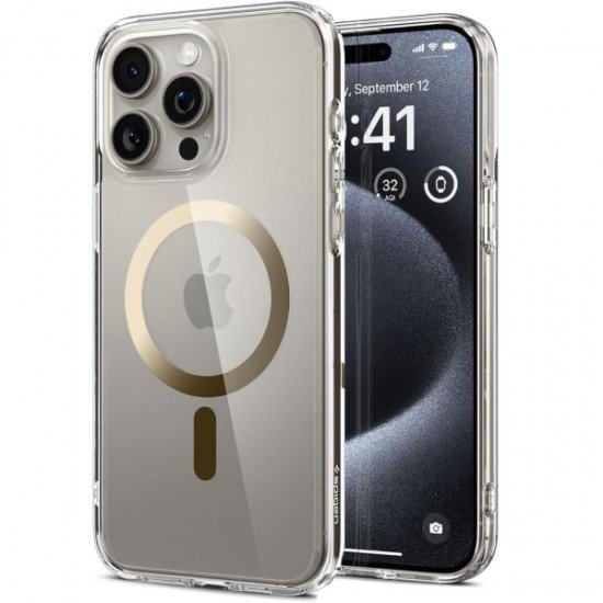 SPIGEN ULTRA HYBRID MAG COMBATIBLE WITH MAGSAFE IPHONE 15 PRO gold backcover SPIGEN ULTRA HYBRID MAG COMBATIBLE WITH MAGSAFE IPHONE 15 PRO gold backcover