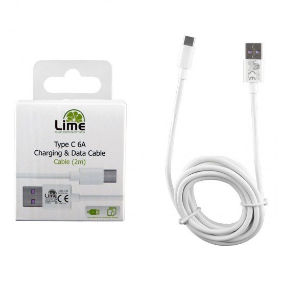 LIME TYPE C USB 6.0A ΦΟΡΤΙΣΗΣ-DATA 2m L02 WHITE LIME TYPE C USB 6.0A ΦΟΡΤΙΣΗΣ-DATA 2m L02 WHITE