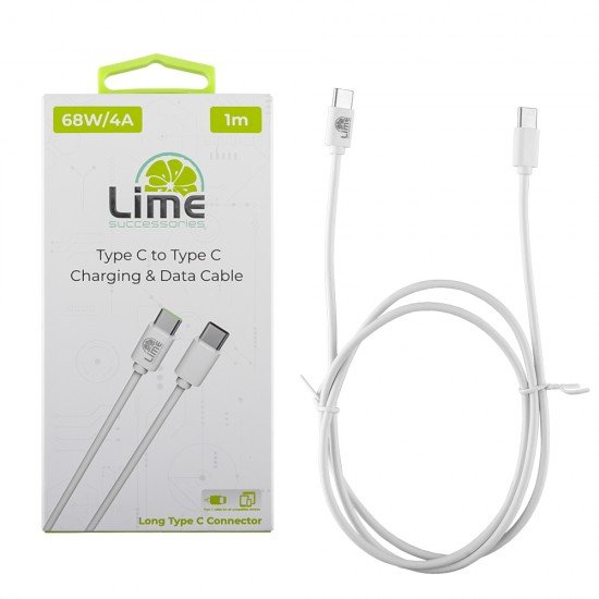 LIME USB-C TYPE C TO USB-C TYPE C LONG 4.0A ΦΟΡΤΙΣΗΣ-DATA 1m LCC01 68W WHITE LIME USB-C TYPE C TO USB-C TYPE C LONG 4.0A ΦΟΡΤΙΣΗΣ-DATA 1m LCC01 68W WHITE