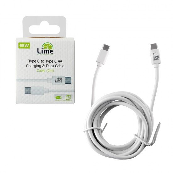 LIME USB-C TYPE C TO USB-C TYPE C 4.0A ΦΟΡΤΙΣΗΣ-DATA 2m LCC02 68W WHITE LIME USB-C TYPE C TO USB-C TYPE C 4.0A ΦΟΡΤΙΣΗΣ-DATA 2m LCC02 68W WHITE