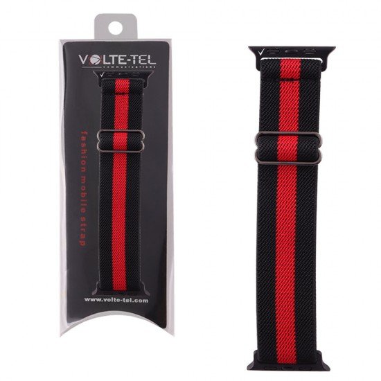 VOLTE-TEL ΛΟΥΡΑΚΙ ΡΟΛΟΓΙΟΥ APPLE WATCH 38/40/41mm ELASTIC BRAIDED NYLON BLACK WITH RED STRIPE VT101 VOLTE-TEL ΛΟΥΡΑΚΙ ΡΟΛΟΓΙΟΥ APPLE WATCH 38/40/41mm ELASTIC BRAIDED NYLON BLACK WITH RED STRIPE VT101